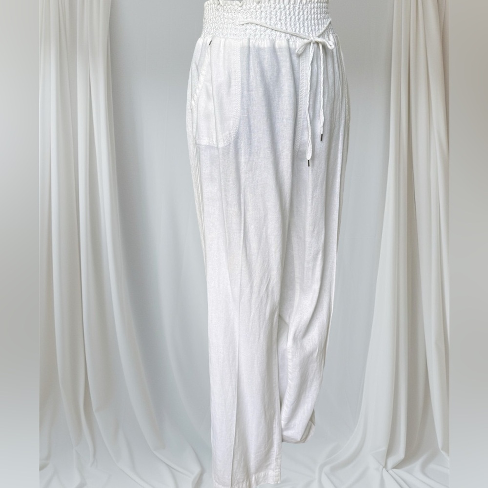Cavallini  Linen Pants High Waisted Straight Leg Drawstring Pants with Pockets - Picture 2 of 7